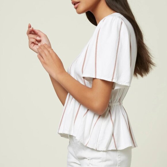 Wes White Striped Button-Up Short Sleeve Top - Picture 13 of 13